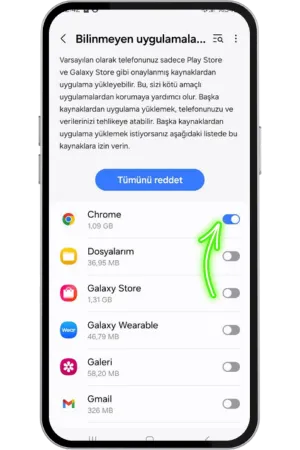 Bilinmeyen kaynaklardan indirmeye izin veriyoruz